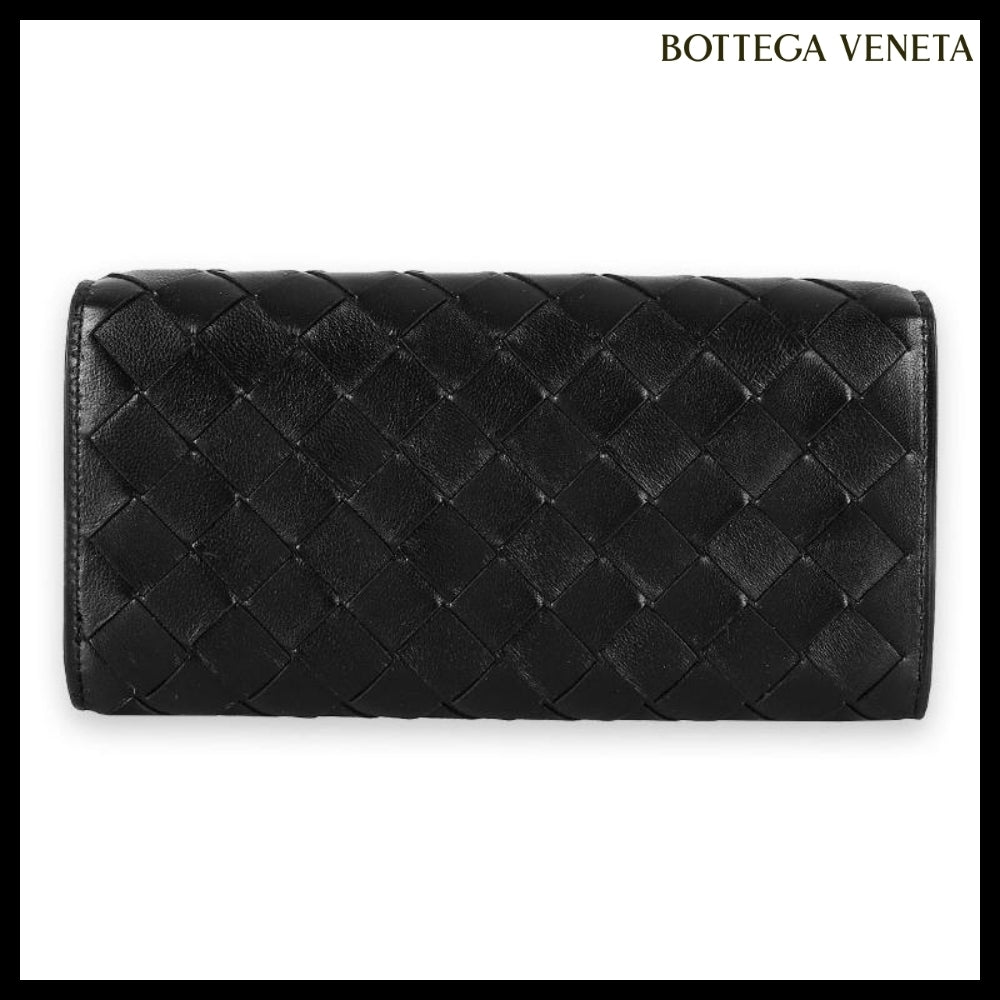 【BOTTEGA VENETA】Intrecciato Flap Long Wallet Black