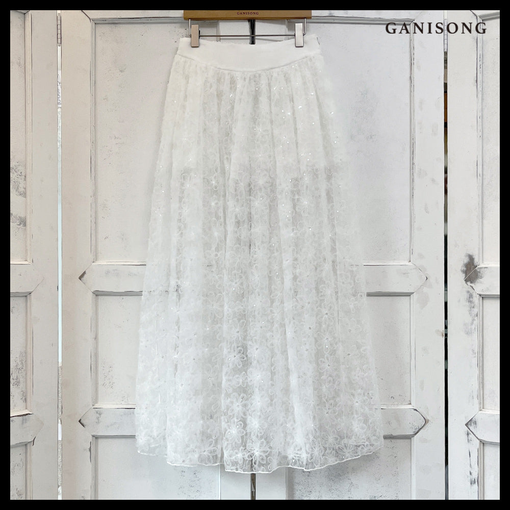 【GANISONG】Bridal Meringue Flower Dress White