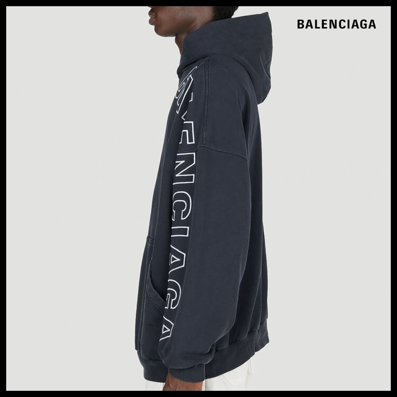 【BALENCIAGA】Outline Hoodie Oversized Black