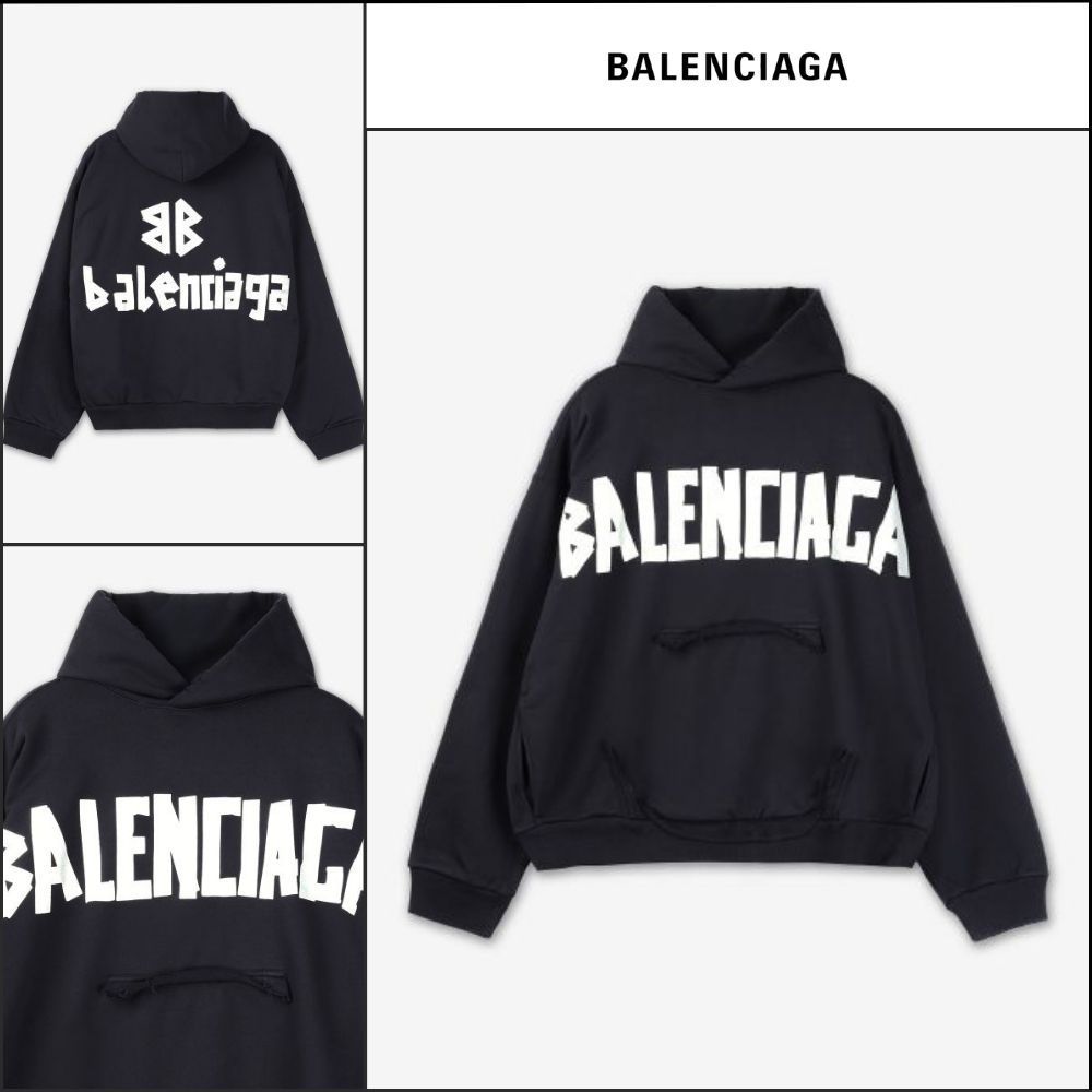 【BALENCIAGA】Ripped Pocket Hood Faded Black:Silver