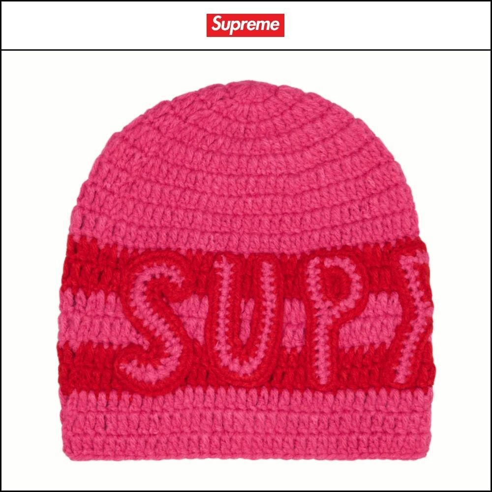 ★100%正規品保証 Supreme★ Crochet Logo Beanie Pink