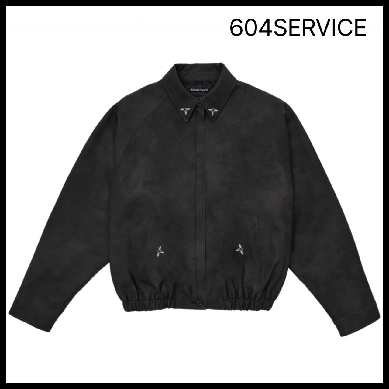 【604service】EMBROIDERED LEATHER JACKET IN BLACK