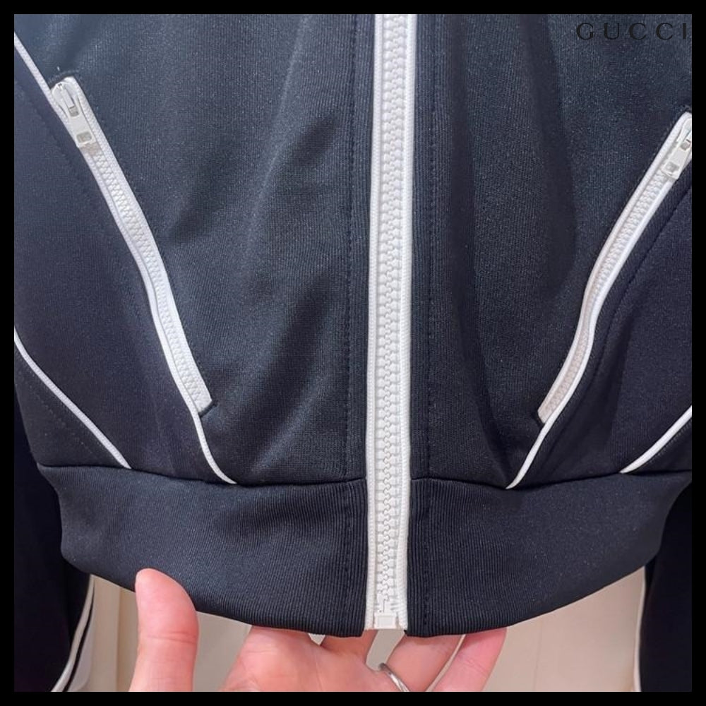 【GUCCI】Interlocking Embroidered Light Felted Cotton Zip-Up