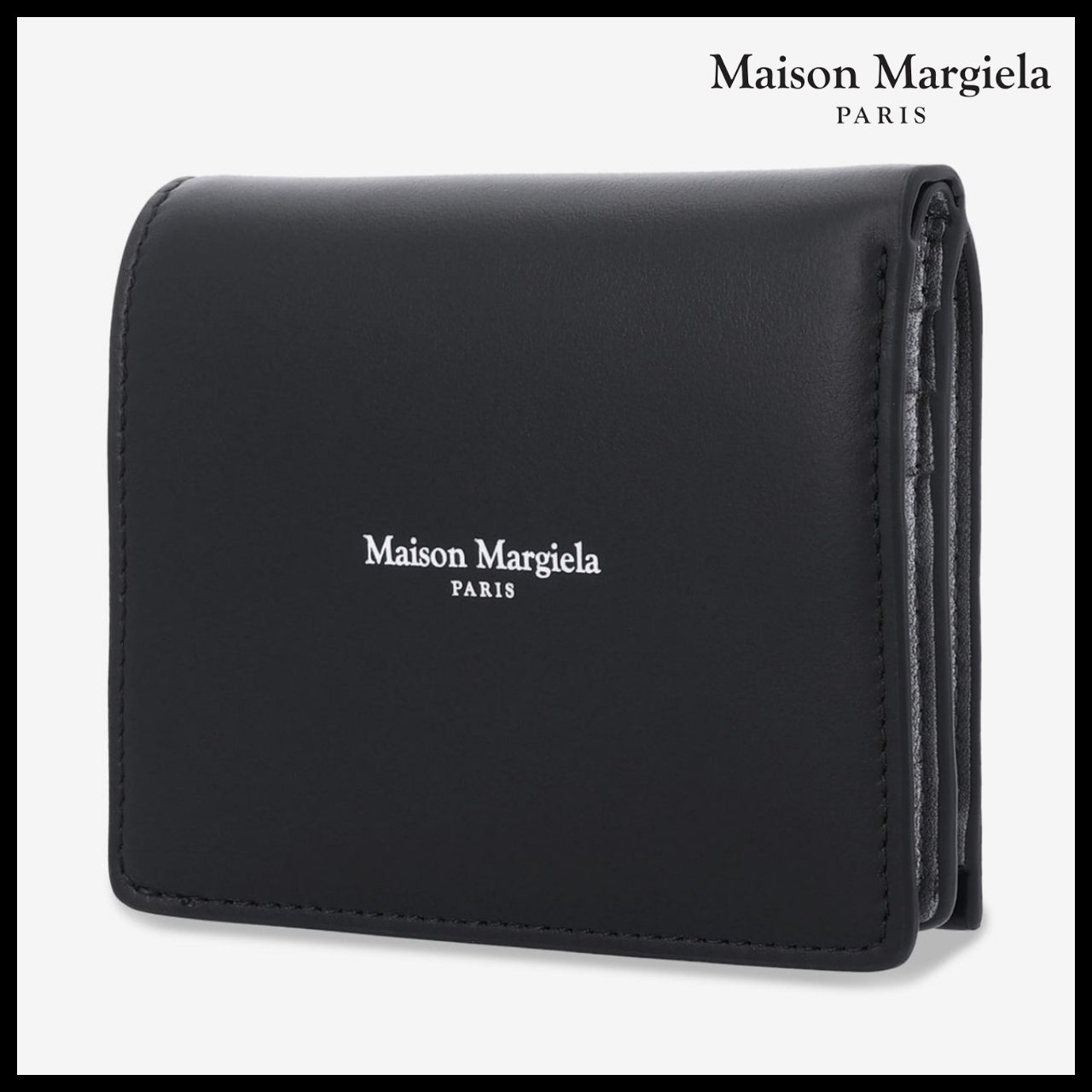 【Maison Margiela】Logo Flip Flap Bi Fold Wallet Black