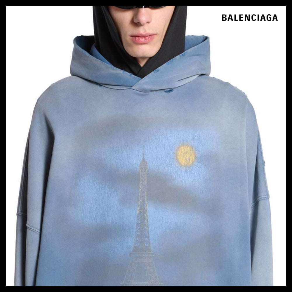 【BALENCIAGA】Moon Hoodie Oversized Blue Archetype Fleece