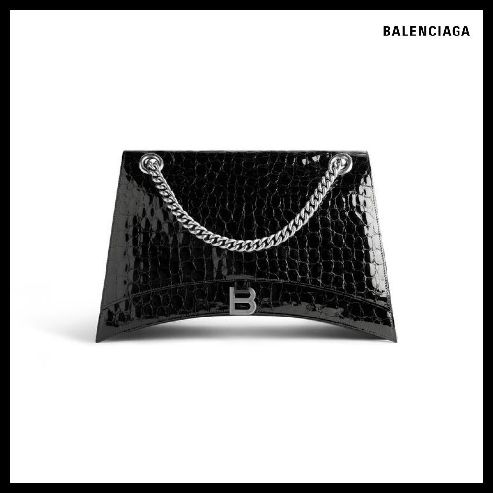 【BALENCIAGA】Crush Large Chain Bag Crocodile Embossed Black