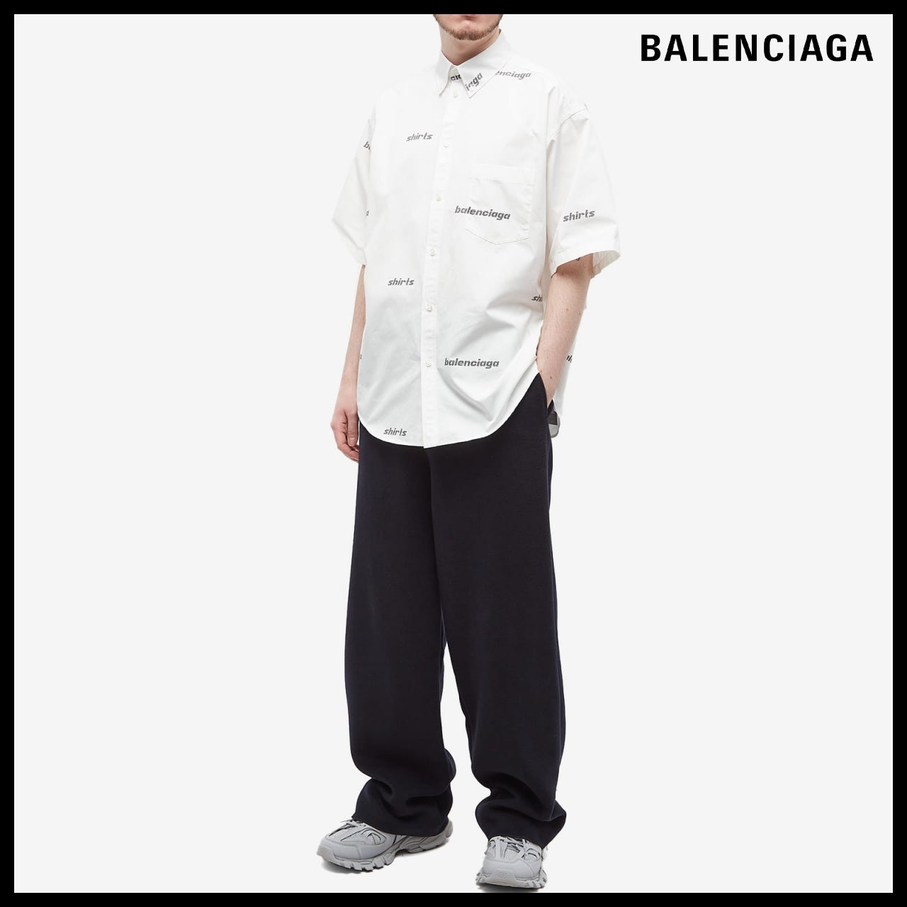 【BALENCIAGA】Elastic Waist Pants Navy