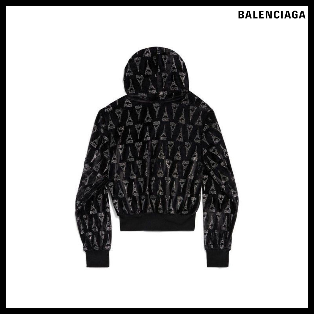 【BALENCIAGA】Paris Shrunk Zip-Up Hoodie Black