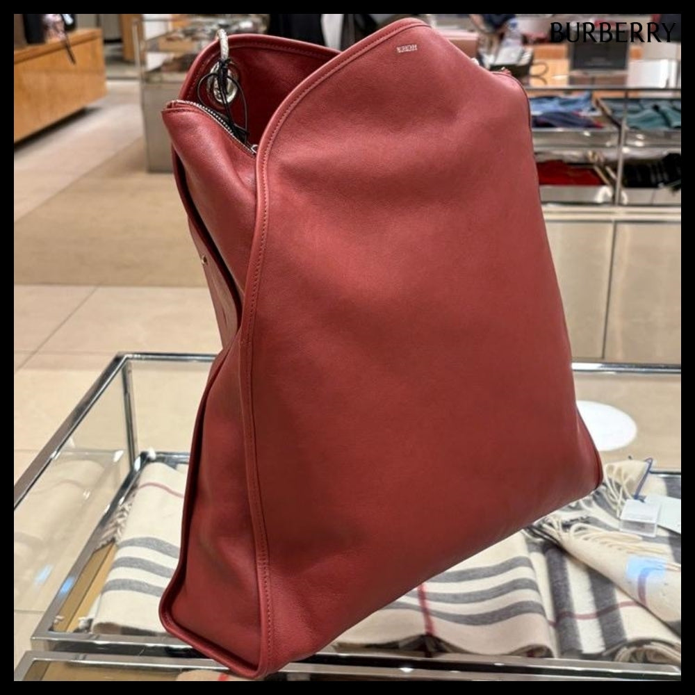 【Burberry】Shield Twin Logo Leather Tote Bag Rust