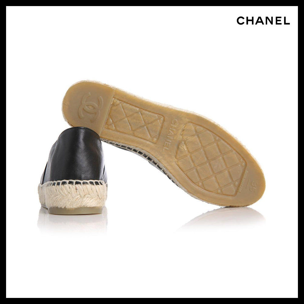 【Chanel】Lambskin Espadrille Women's Black Slip-On