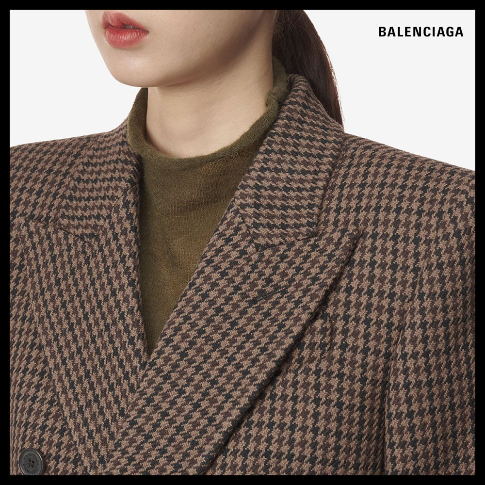 【BALENCIAGA】Hourglass Check Pattern Double-Breasted Coat