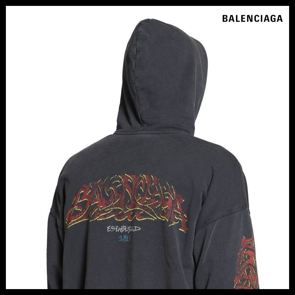【BALENCIAGA】Offshore Zip-Up Hoodie Medium Fit Black Faded