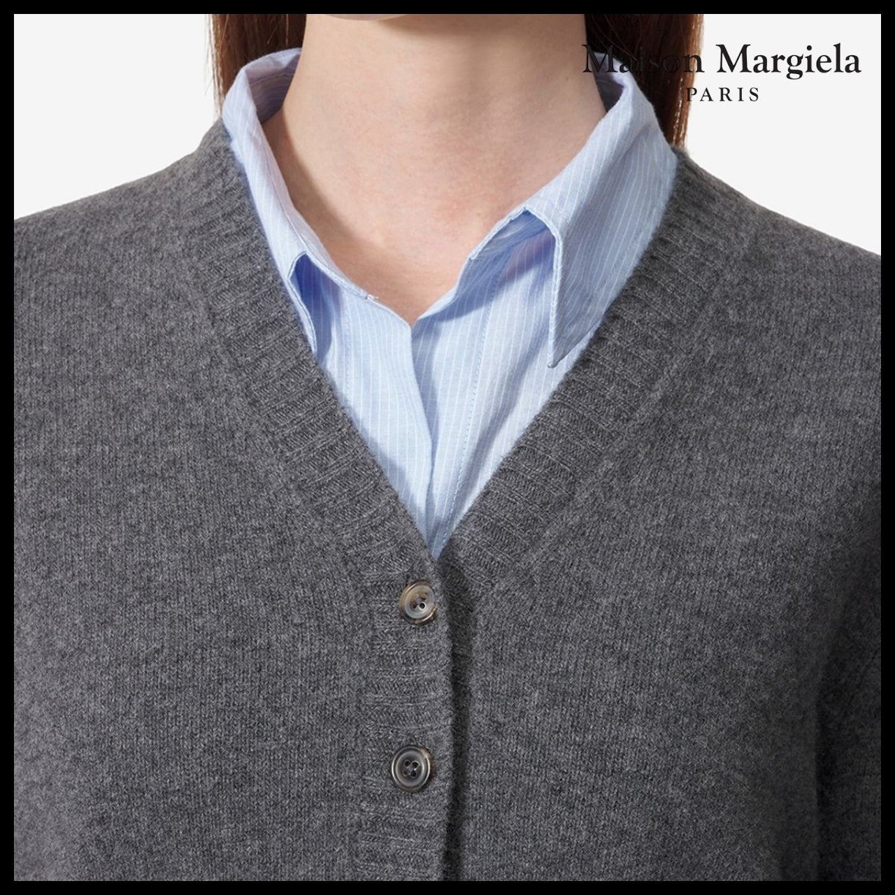 【Maison Margiela】Four Stitches Lambswool Cardigan Charcoal