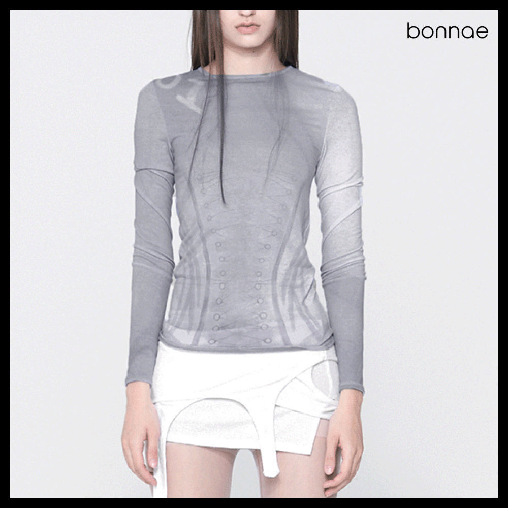 【Bonnae】Women's Corset Graphic Top - Gray