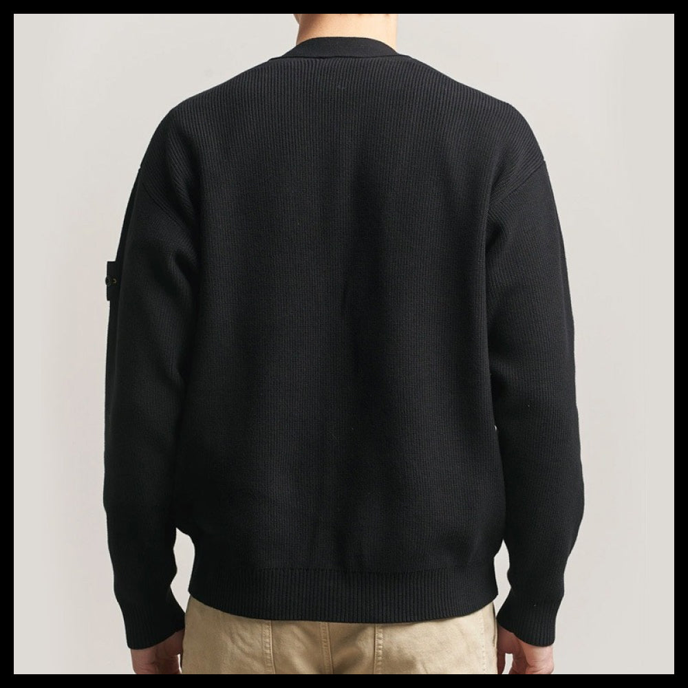 ◆STONE ISLAND◆ORGANIC COTTON V-NECK CARDIGAN BLACK