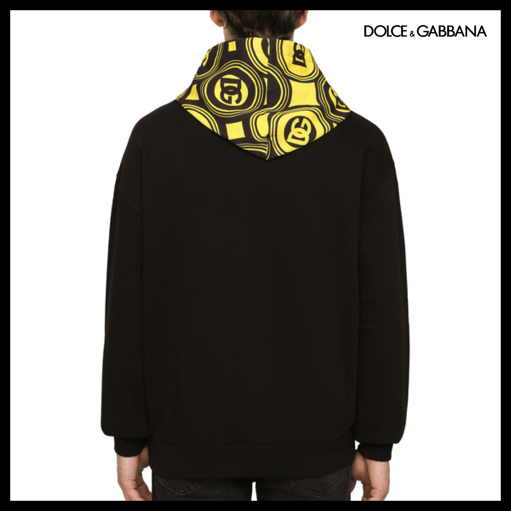 【Dolce & Gabbana Jersey Hoodie with DGPrint and Embroidery