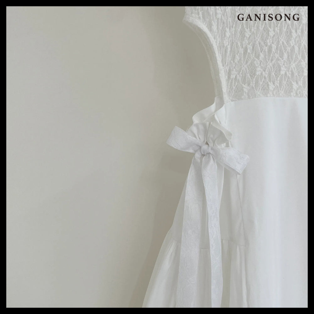 【GANISONG】Bridal Lace Cut Out Dress White