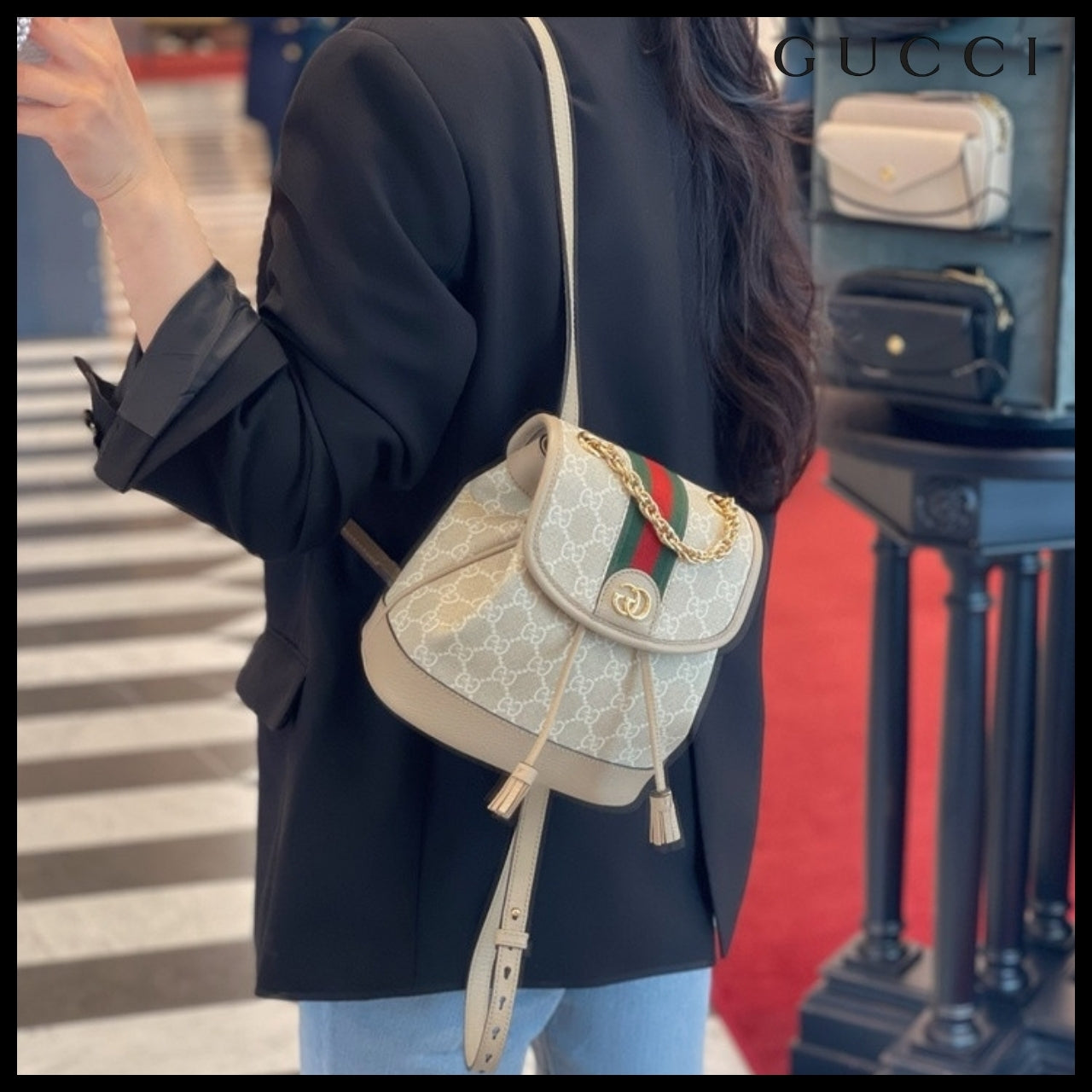 【GUCCI】GG Ophidia Supreme Canvas Mini Backpack Beige White