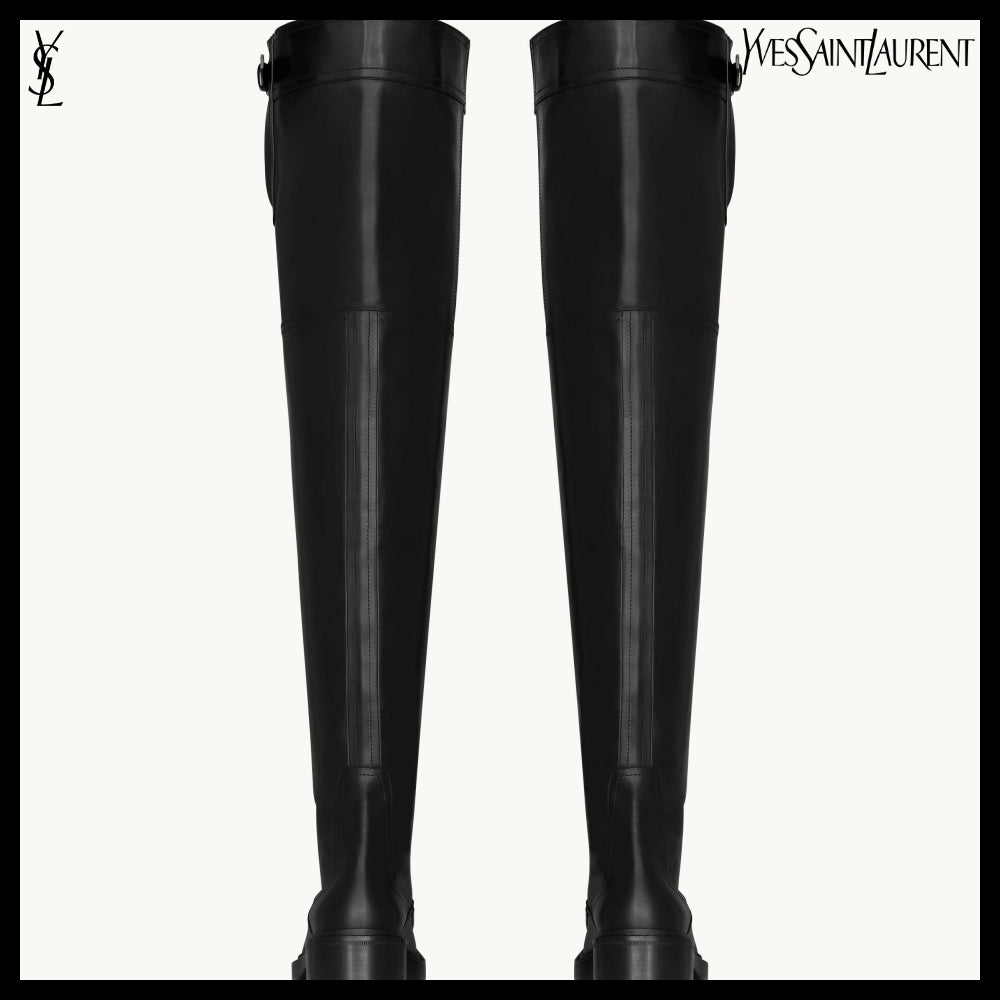 【Saint Laurent】Soft Leather JOE Over-the-Knee Boots Black