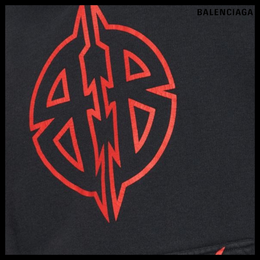 【BALENCIAGA】Round Hoodie Faded Black Red