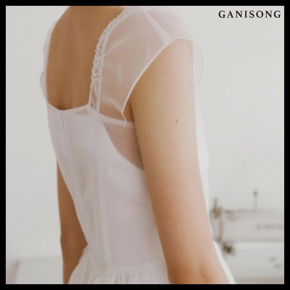【GANISONG】Bridal Peony Tiered Dress White