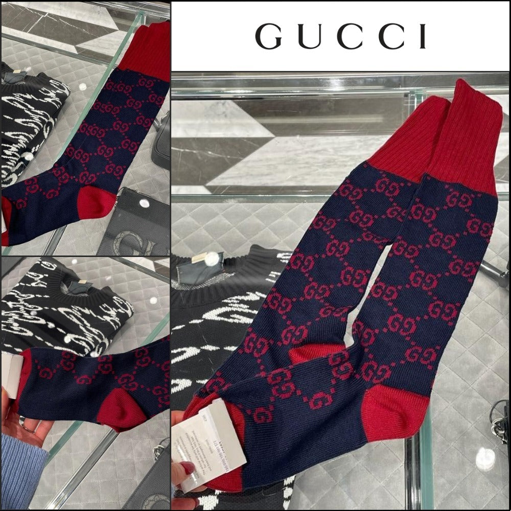 【GUCCI】 GG ツートーン コットンブレンド ロングソックス