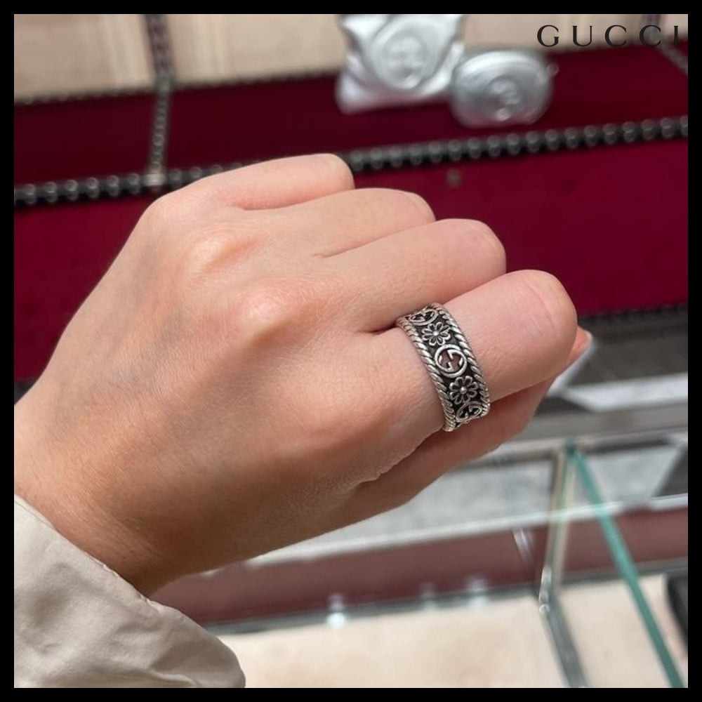 【GUCCI】インターロッキングGフラワーメタルリングシルバー