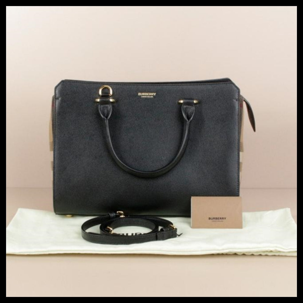 【Burberry】Banwell House Check Small Tote Bag Black