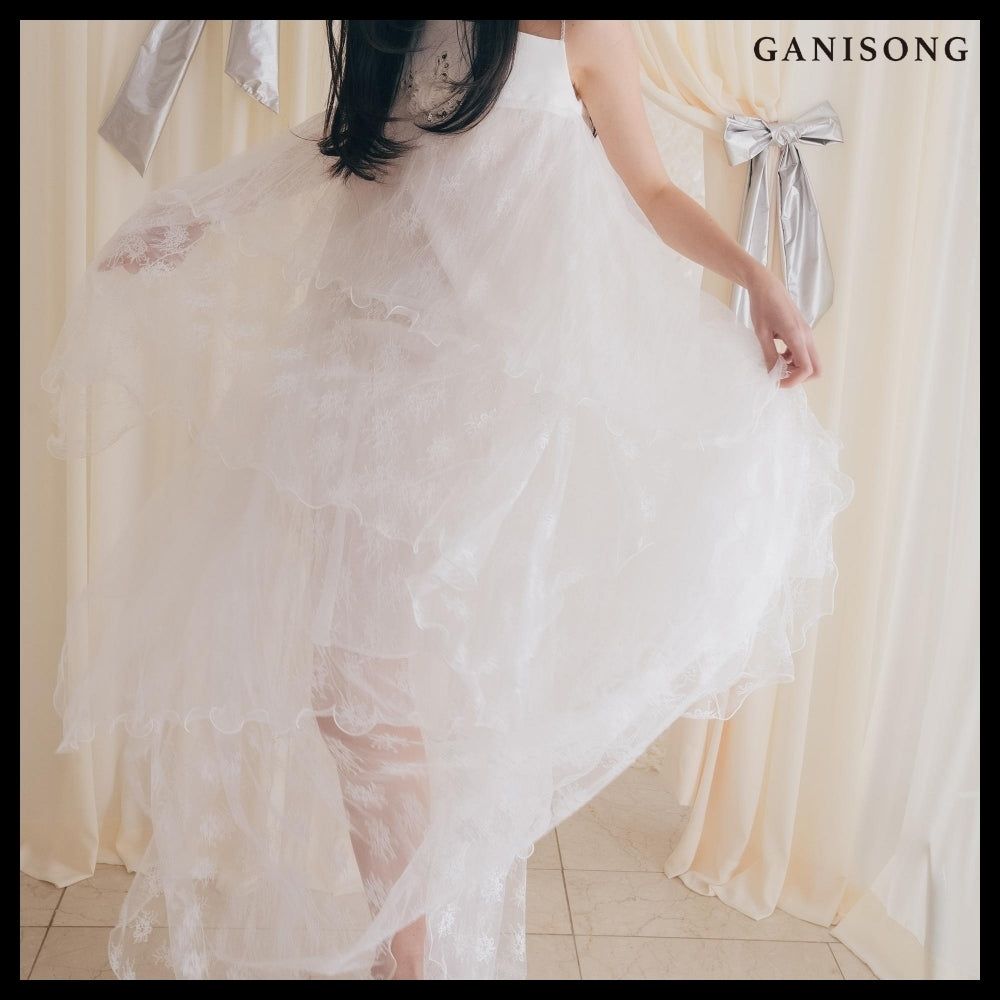 【GANISONG】Bridal Wave To Moon Dress White