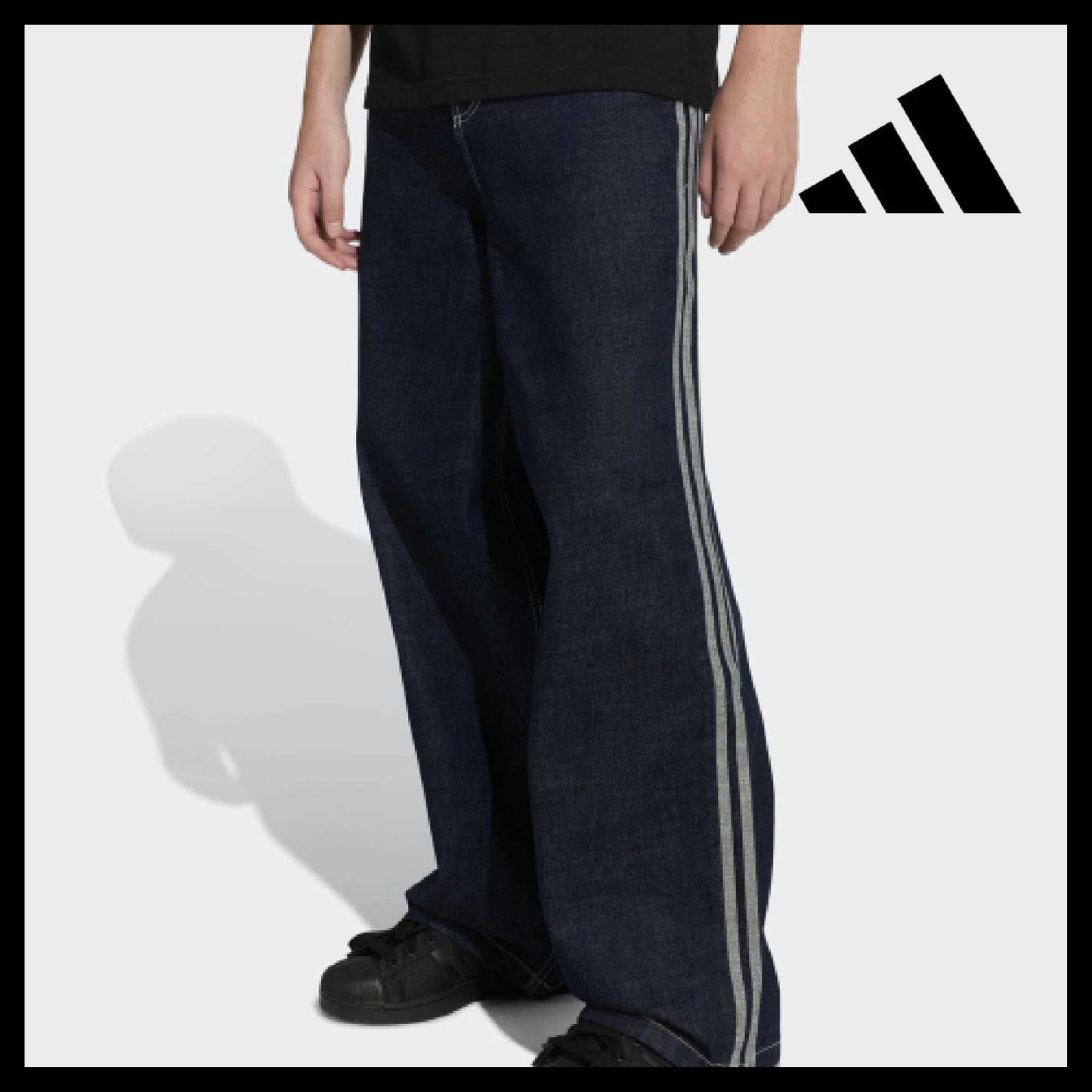 【ADIDAS】90s Alternative Sports Wide Leg Skater Jeans Navy