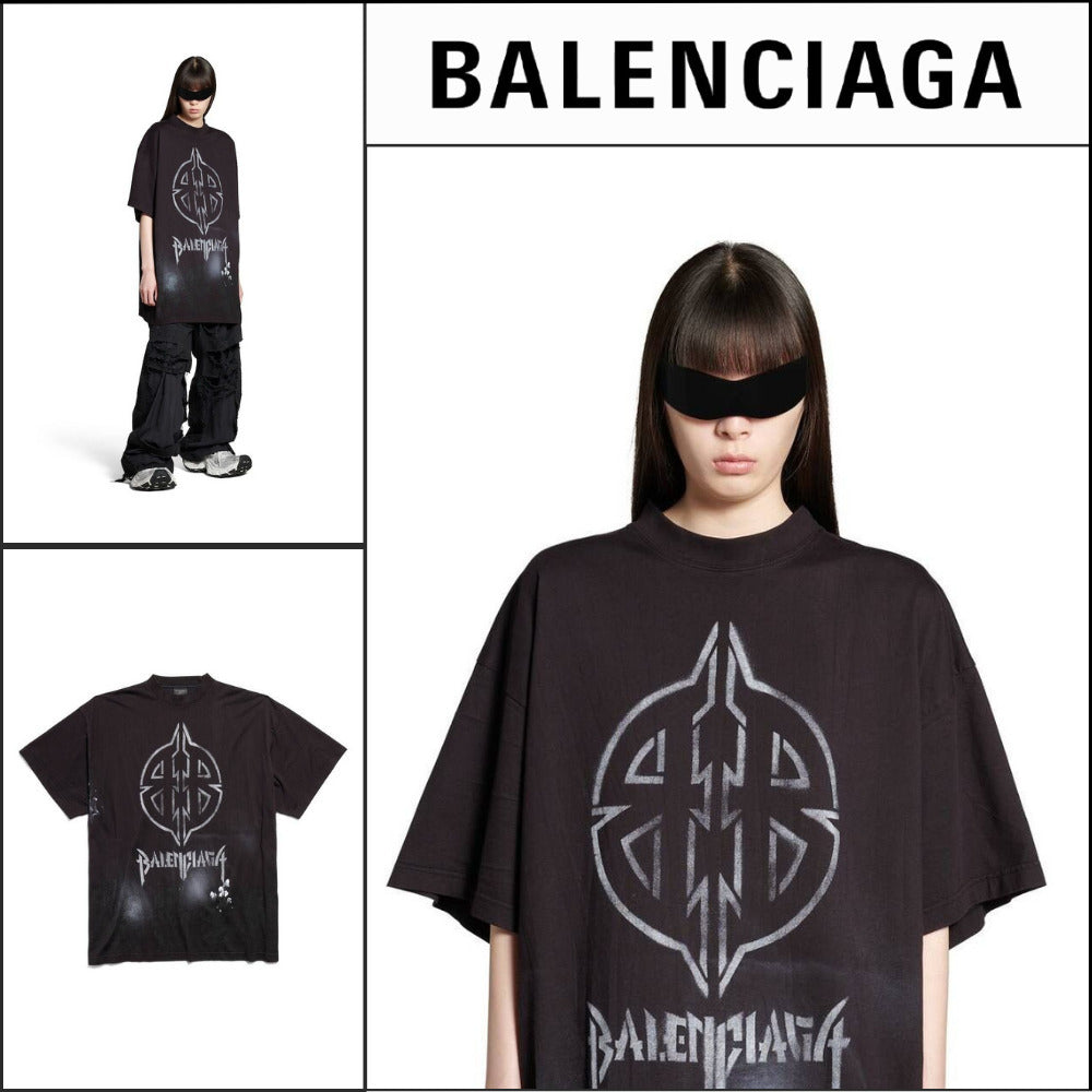 【BALENCIAGA】Dup Metal BB Stencil T-Shirt Small Fit Black