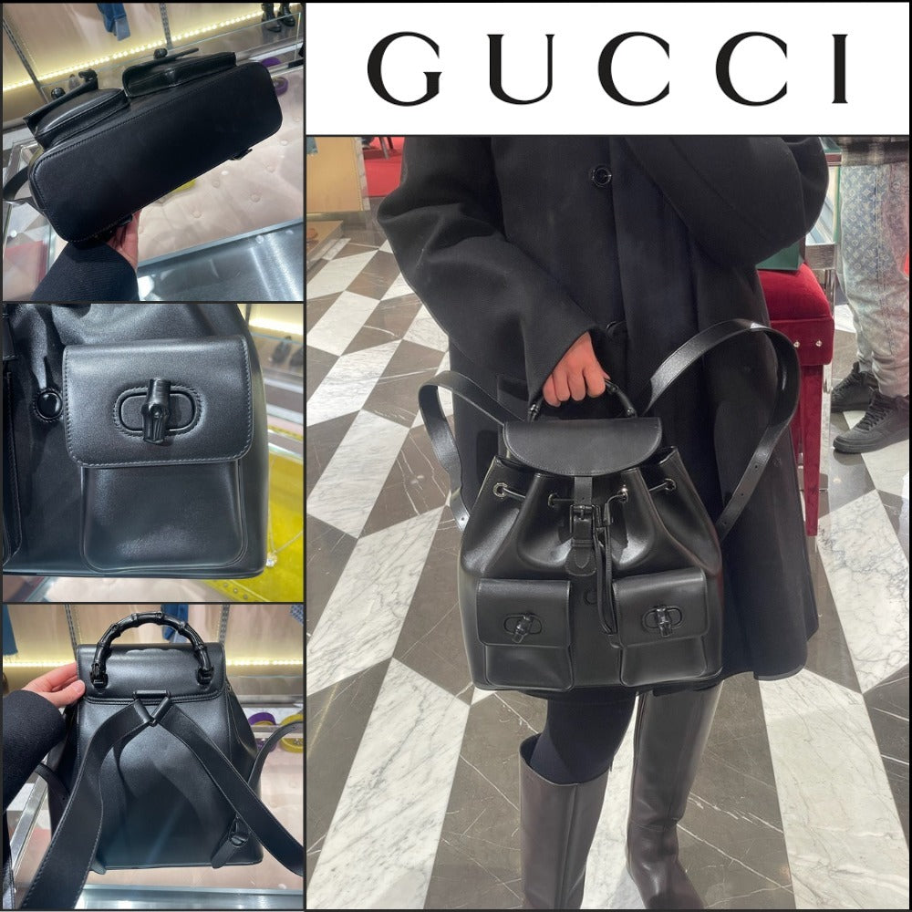 【GUCCI 】Noblesse Calf Pocket Bamboo Top Handle Backpack