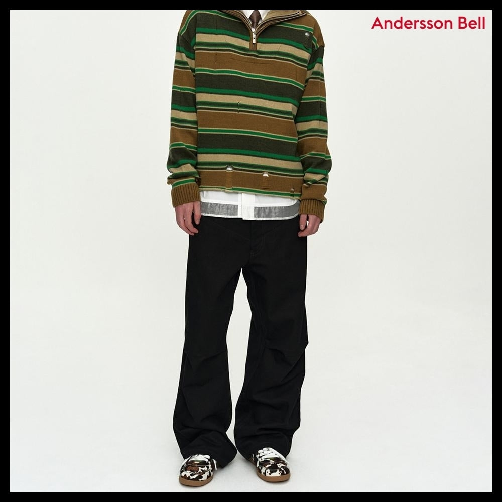 【ANDERSSON BELL】Double Waistband Wide-Leg Trousers Black