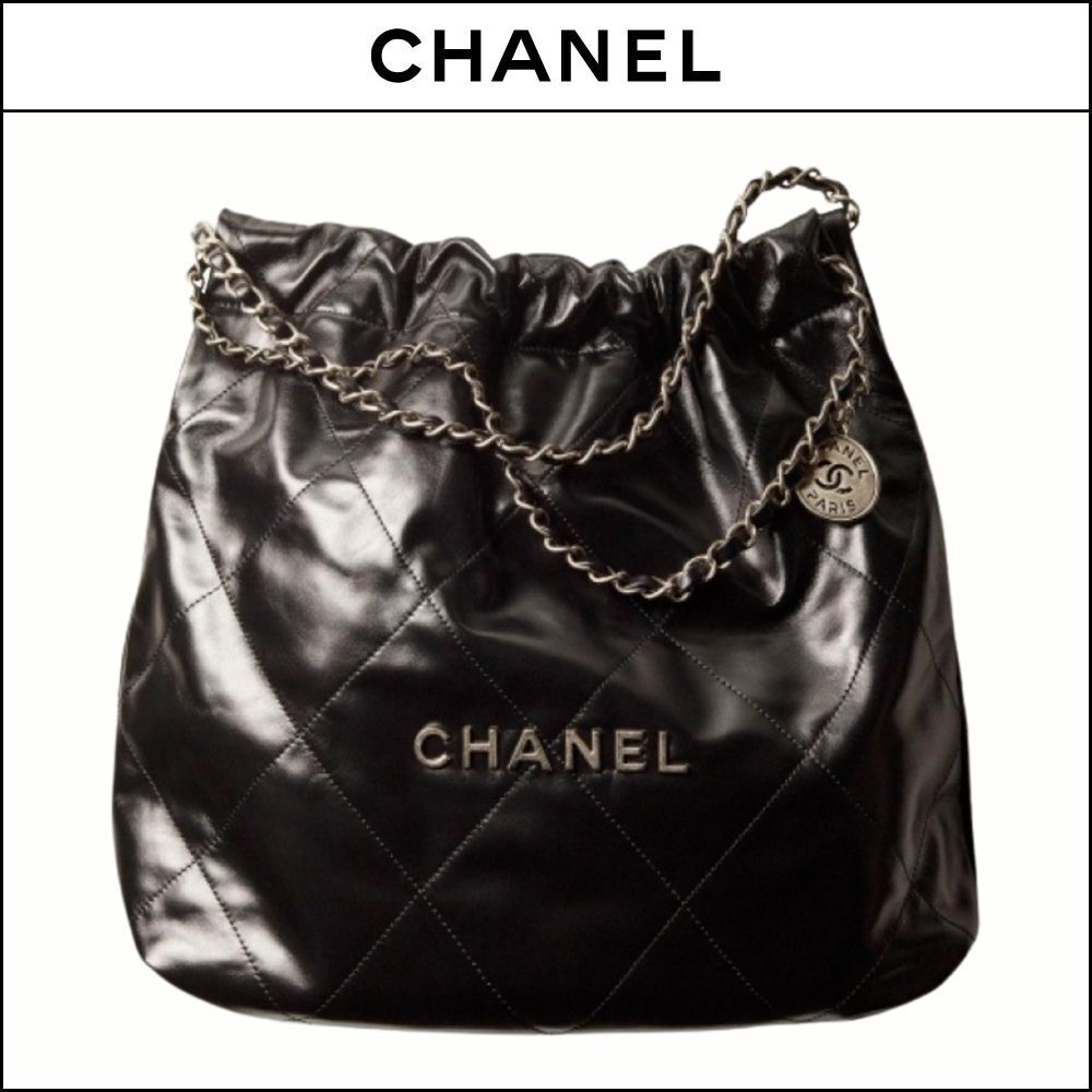 【CHANEL】22 Medium Handbag Calfskin & Silver Black