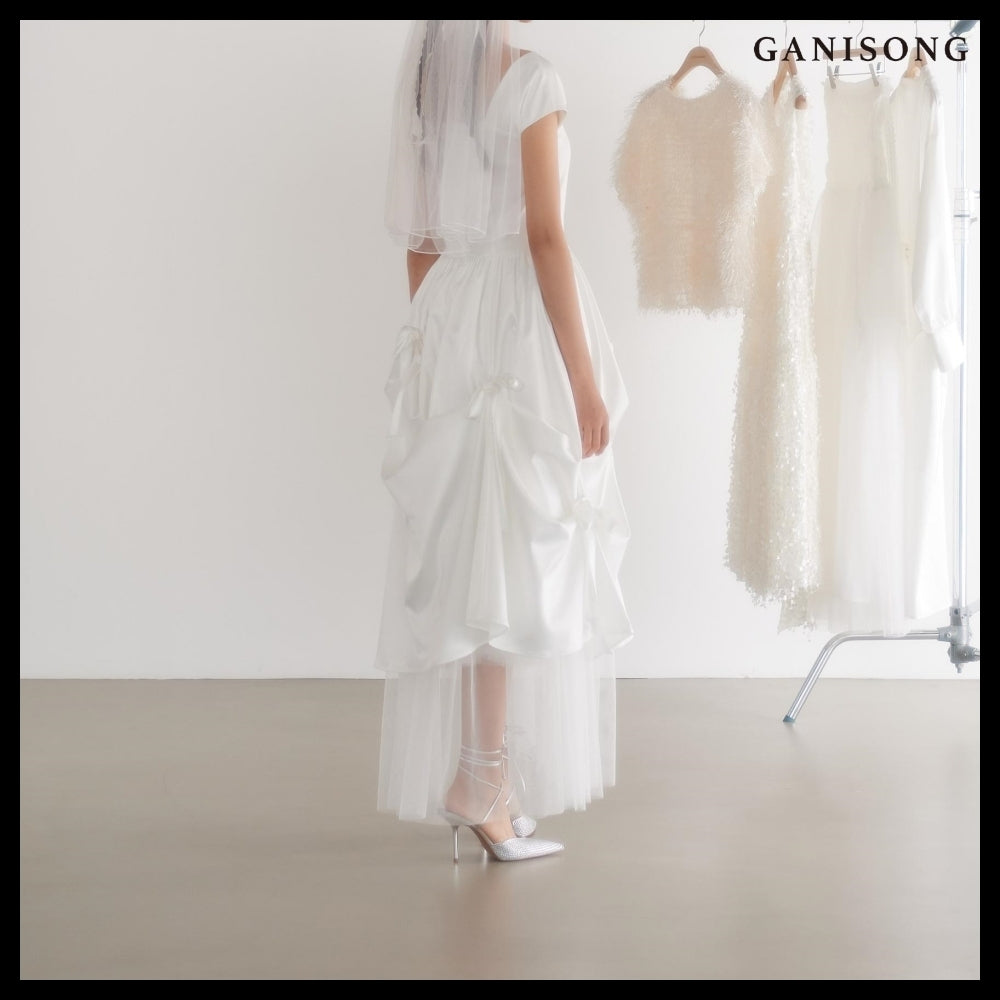 【GANISONG】Bridal Bow Bow Dress White