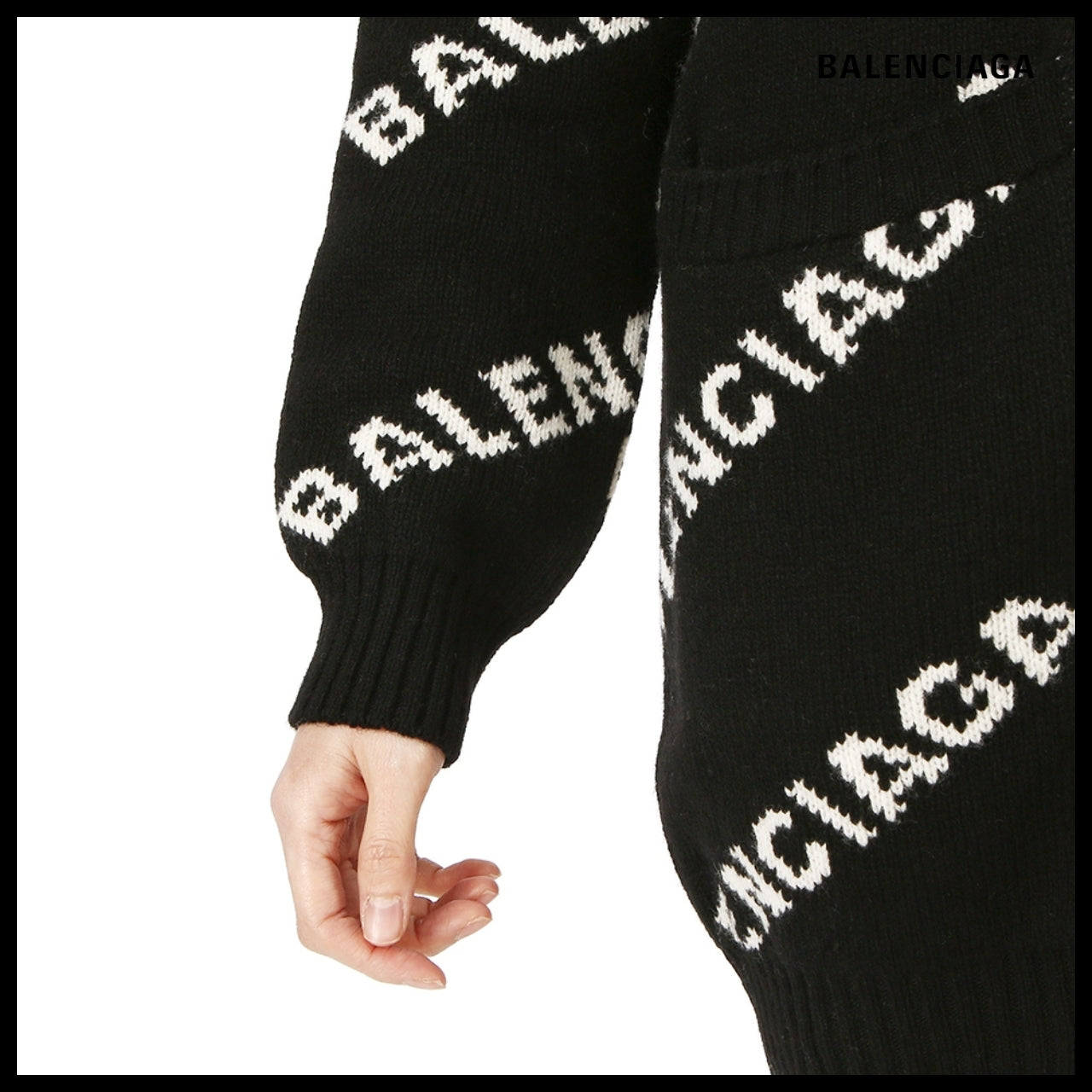 【BALENCIAGA】Allover Logo Cardigan Black White