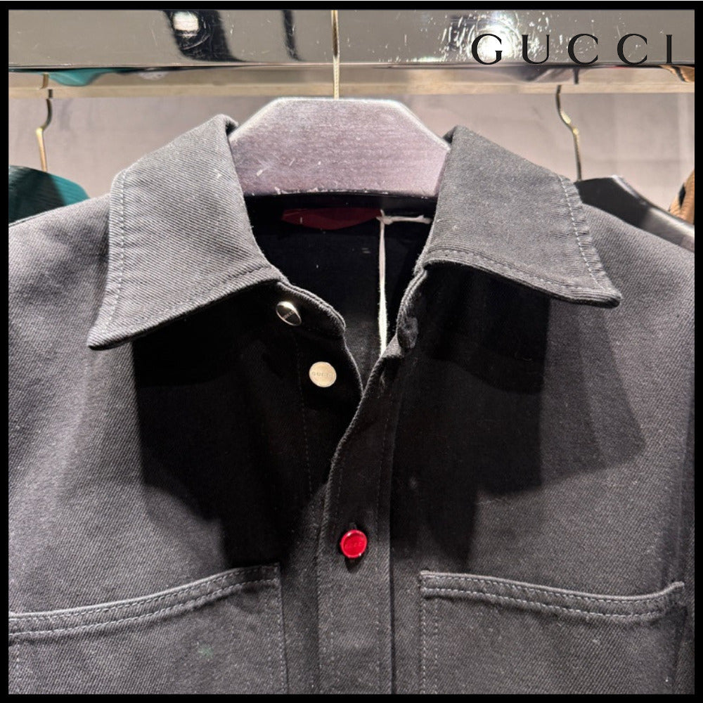 【GUCCI】Back Cubic Logo Cotton Collar Denim Jacket Black