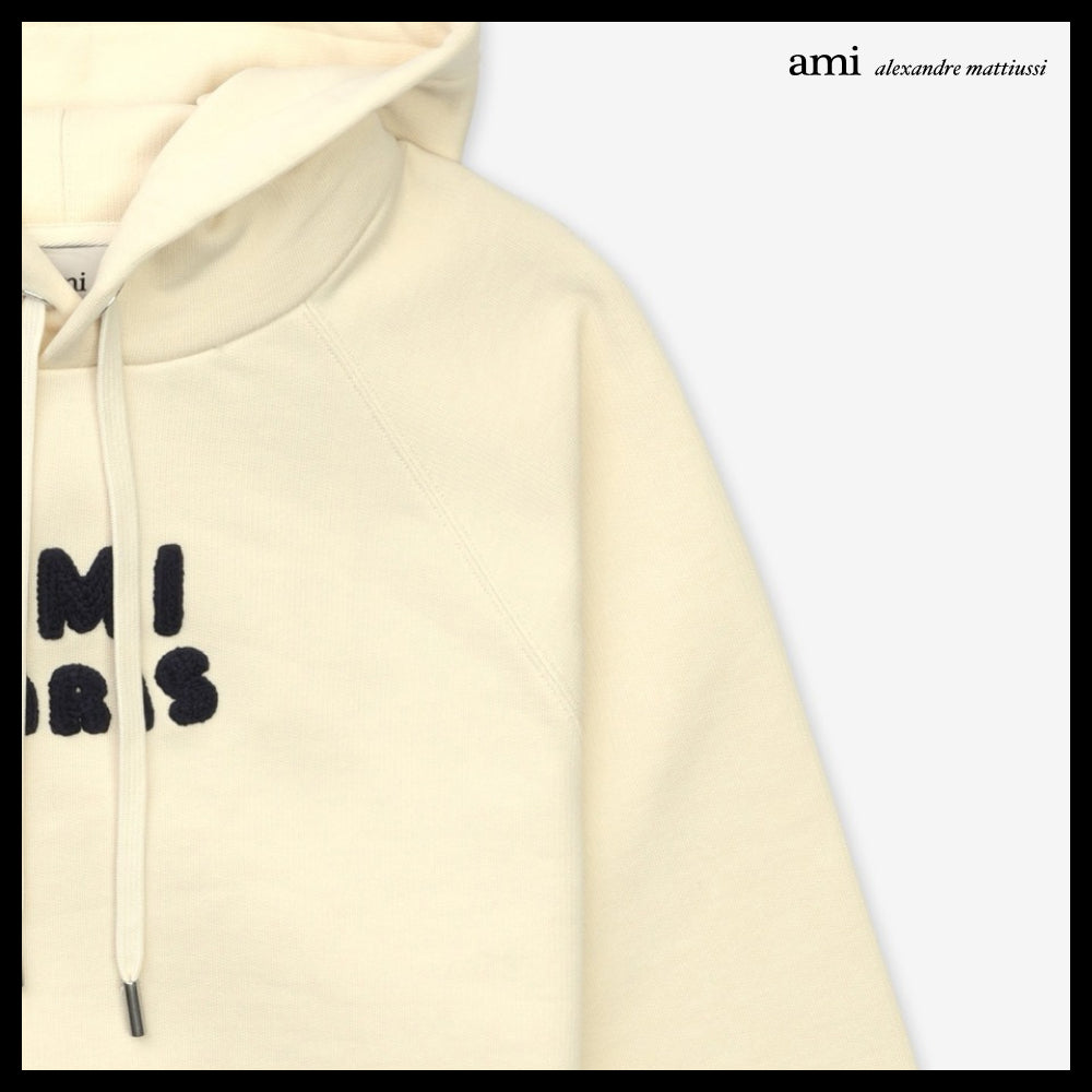 【AMI PARIS】Paris Logo Patch Hoodie White Cream