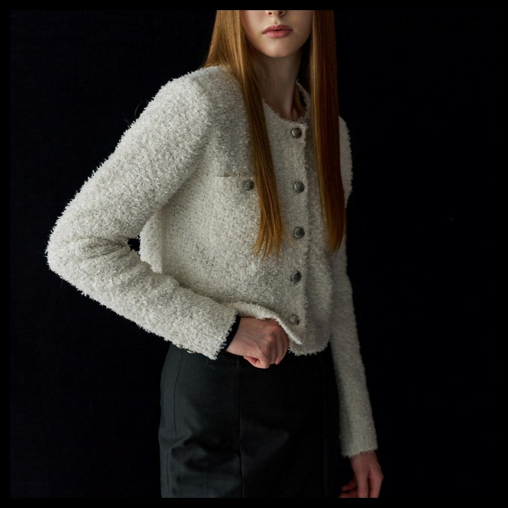 【GENERAL IDEA】Boucle Tweed Knit Jacket IVORY