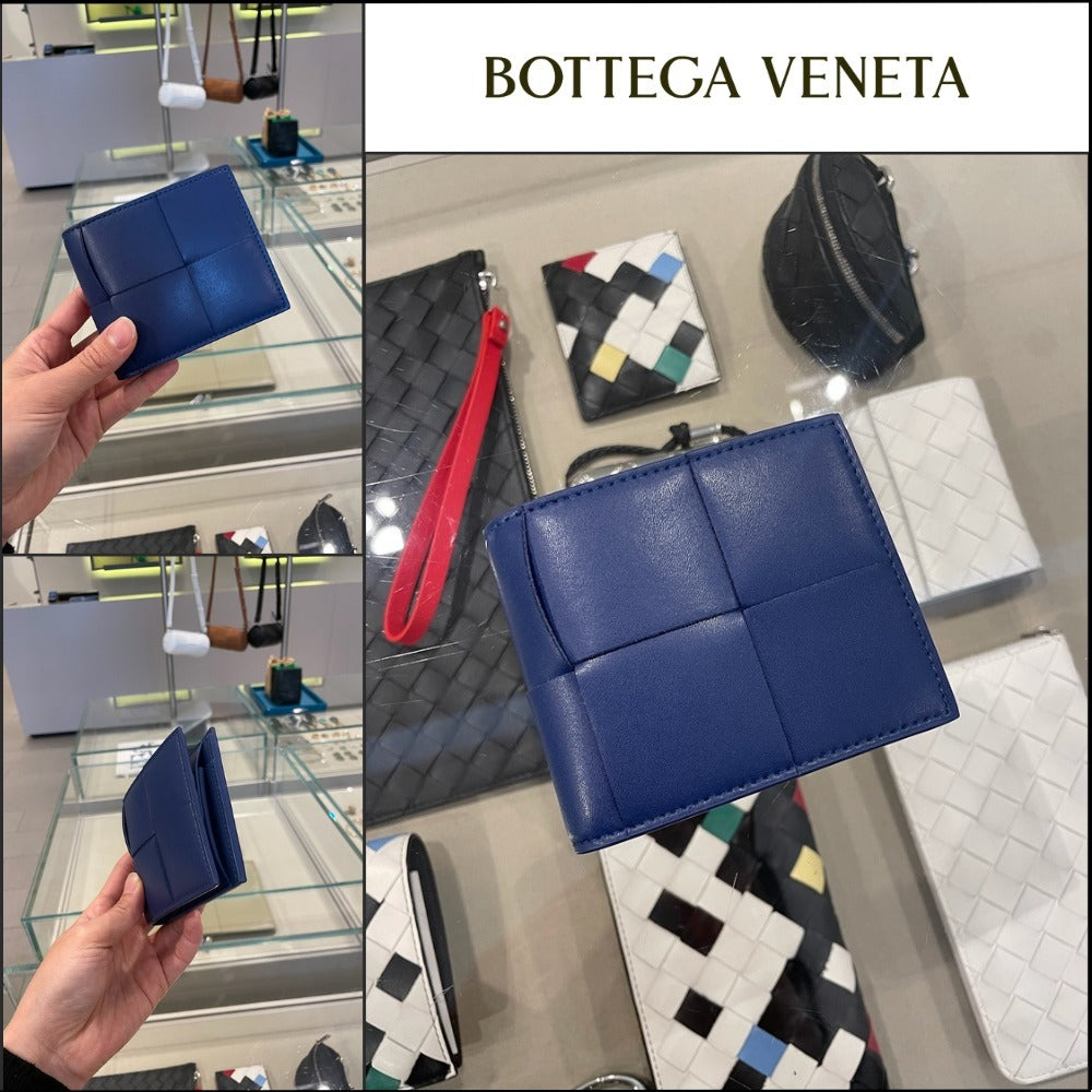 【BOTTEGAVENETA】IntreccioUrbanLeatherCoinPocketBiFoldWallet