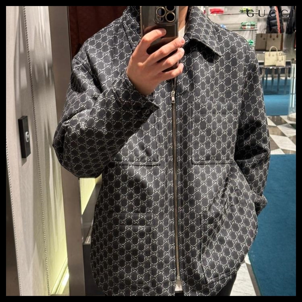 【GUCCI】GG Shadow Wool Twill Jacket Grey Black