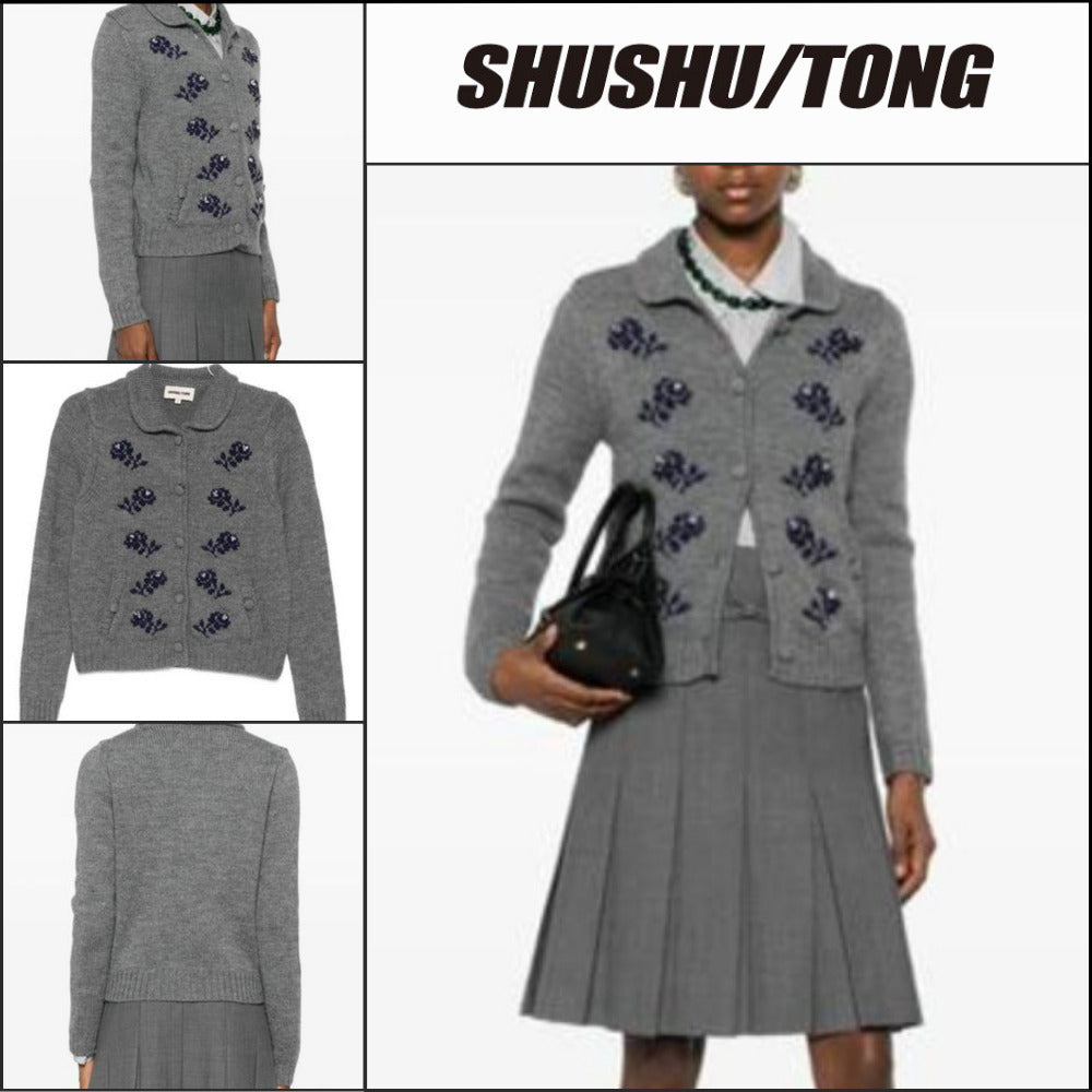 【SHUSHU TONG】Beaded Embellished Cardigan Gray