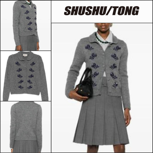 【SHUSHU TONG】Beaded Embellished Cardigan Gray