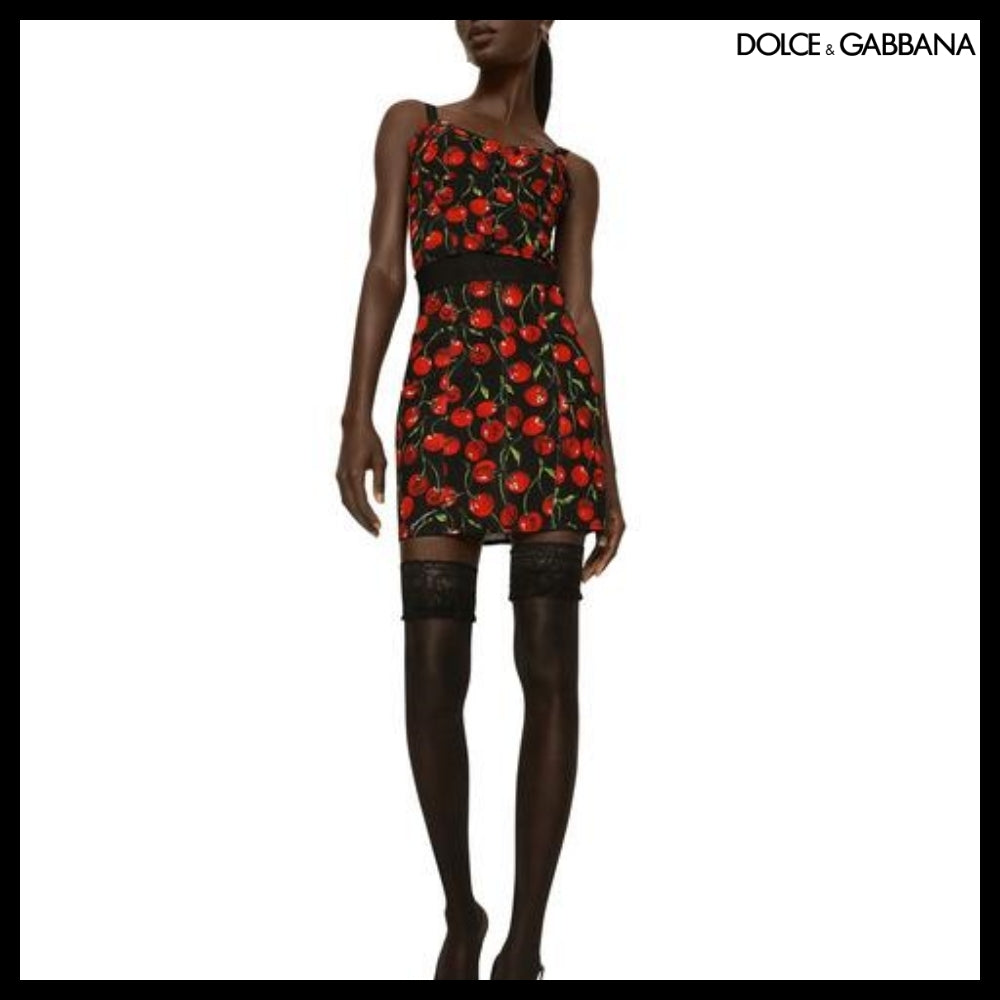 【Dolce&Gabbana】CHERRY PRINT ELASTICATED CORSET TOP