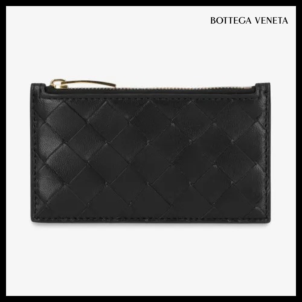 【BOTTEGA VENETA】Intrecciato Zip Card Holder Black