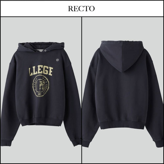 【RECTO】LLEGE LOGO DESTROYED HOODIE SWEATSHIRT BLUISH