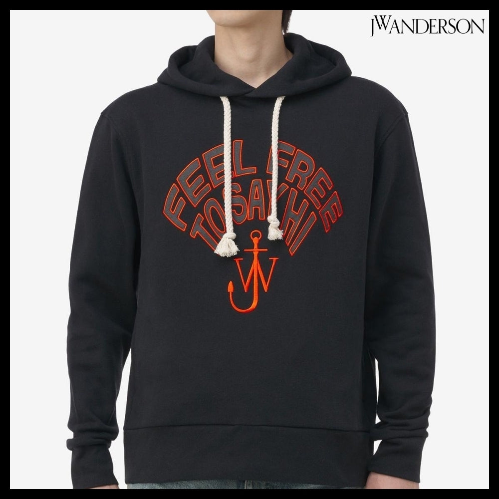 【J W ANDERSON】Embroidered Logo Drawstring Hoodie Black