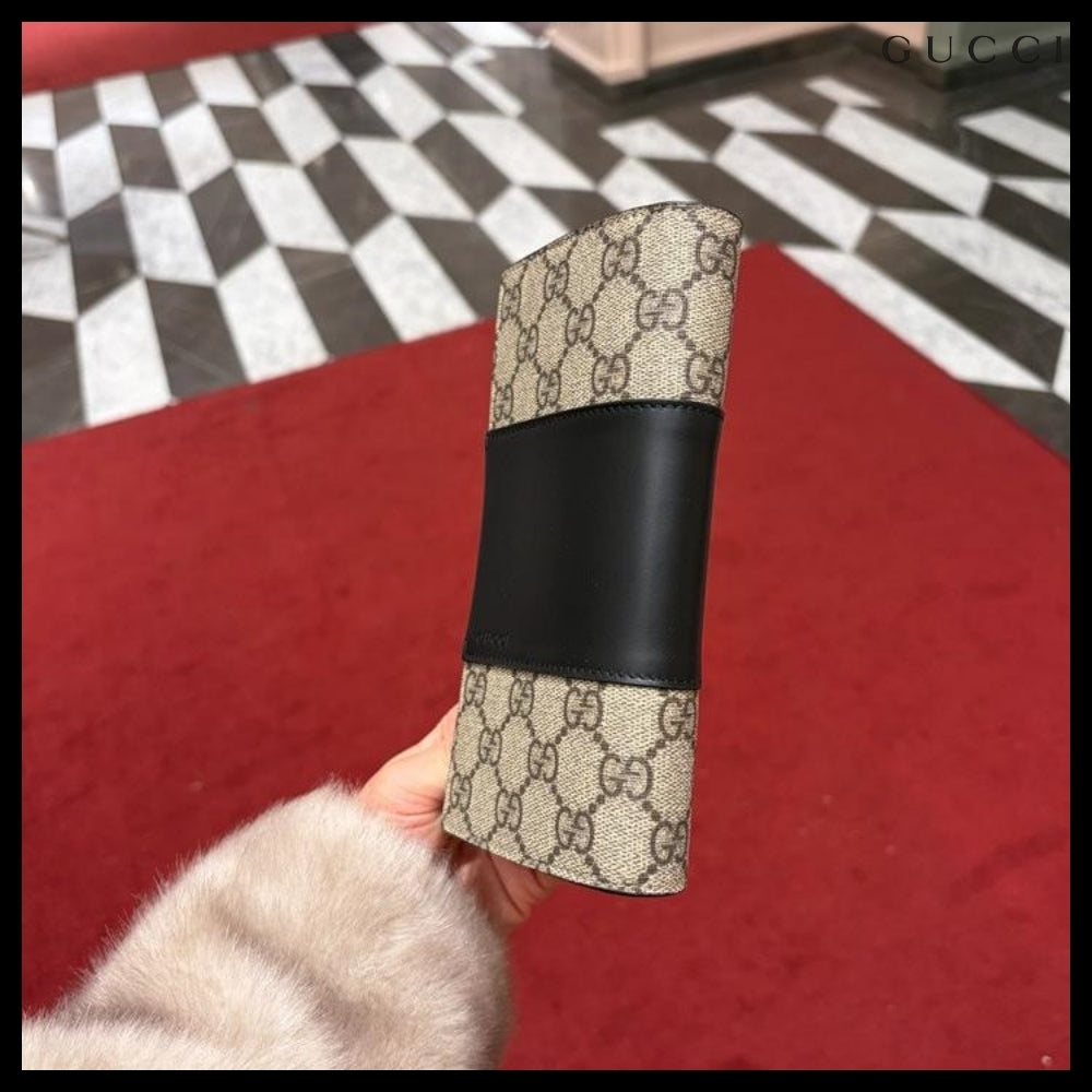 【GUCCI】Supreme Canvas Leather Flap Long Wallet BEIGE BLACK