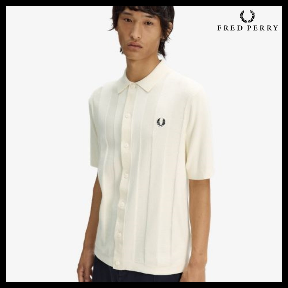 【FRED PERRY】Tonal Vertical Stripe Knit Shirt Ecru