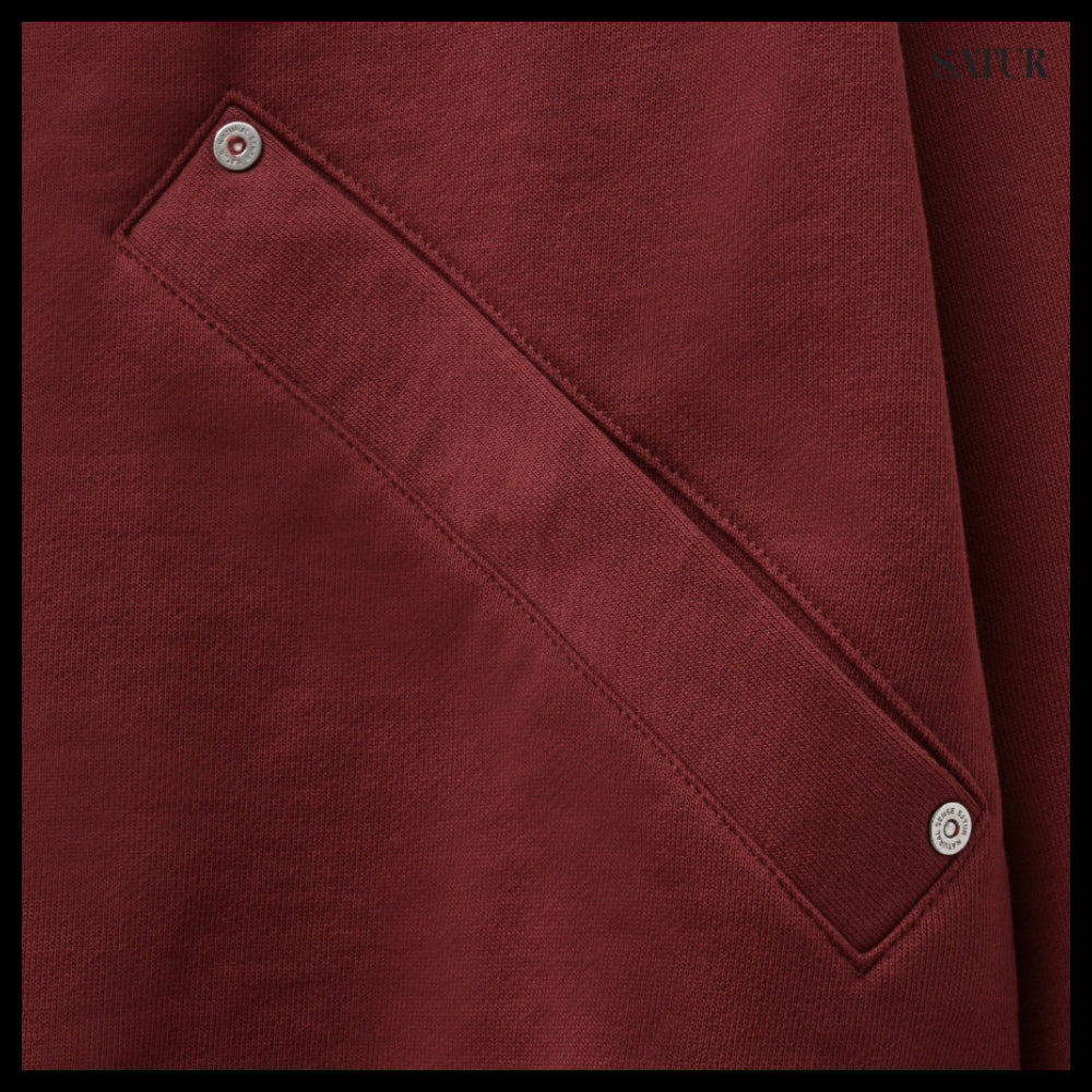 【SATUR】Applique Rivet Hoodie Burgundy